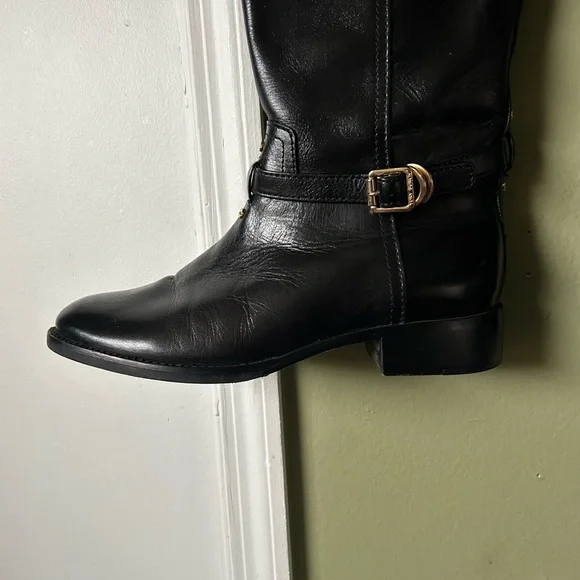 Tory Burch Adeline Women’s Black Leather Riding Boots Sz 8 - Picture 8 of 14